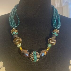 Chic Multi-Strand Teal and brown Beaded Necklace